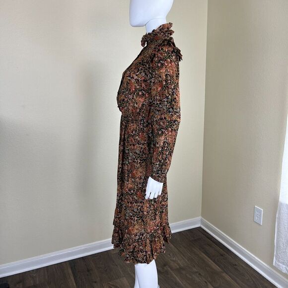 Vintage Norma Walter Women's Size 4 Floral Crepe Silk Ruffle Midi Dress Peasant - Picture 5 of 14